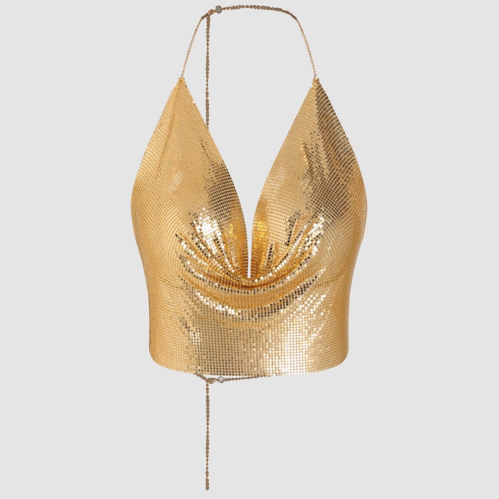 Metallic Cowl Halter Top